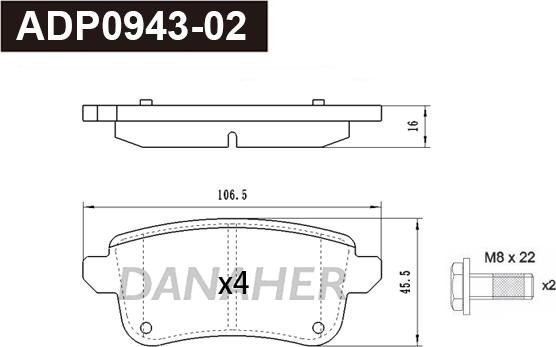 Danaher ADP0943-02 - Kit pastiglie freno, Freno a disco autozon.pro