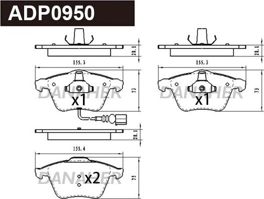 Danaher ADP0950 - Kit pastiglie freno, Freno a disco autozon.pro