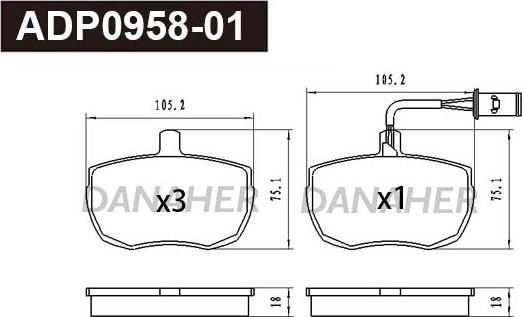 Danaher ADP0958-01 - Kit pastiglie freno, Freno a disco autozon.pro