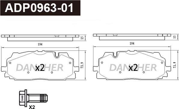 Danaher ADP0963-01 - Kit pastiglie freno, Freno a disco autozon.pro