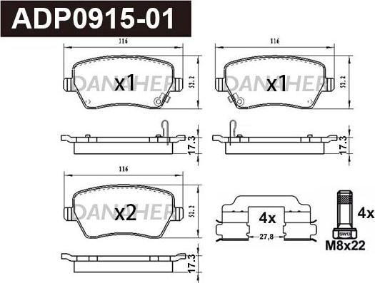 Danaher ADP0915-01 - Kit pastiglie freno, Freno a disco autozon.pro