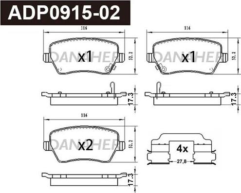 Danaher ADP0915-02 - Kit pastiglie freno, Freno a disco autozon.pro