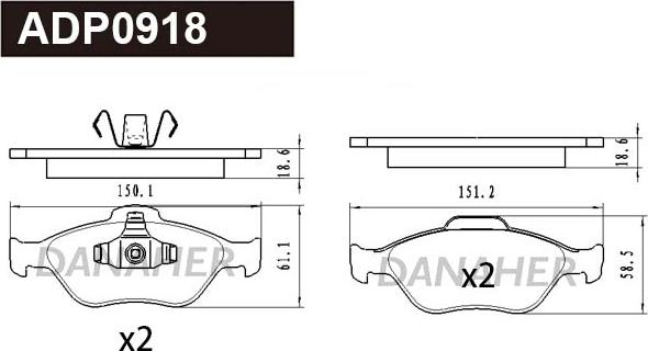 Danaher ADP0918 - Kit pastiglie freno, Freno a disco autozon.pro