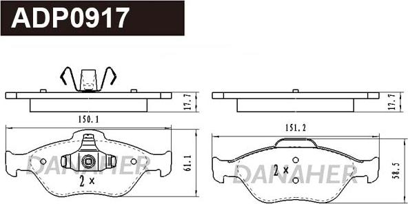 Danaher ADP0917 - Kit pastiglie freno, Freno a disco autozon.pro