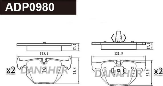 Danaher ADP0980 - Kit pastiglie freno, Freno a disco autozon.pro