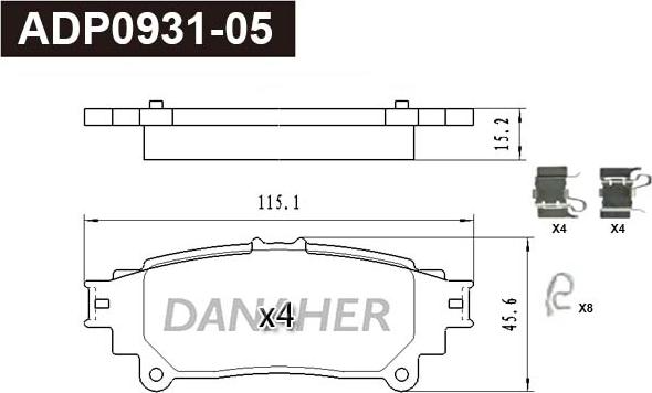 Danaher ADP0931-05 - Kit pastiglie freno, Freno a disco autozon.pro