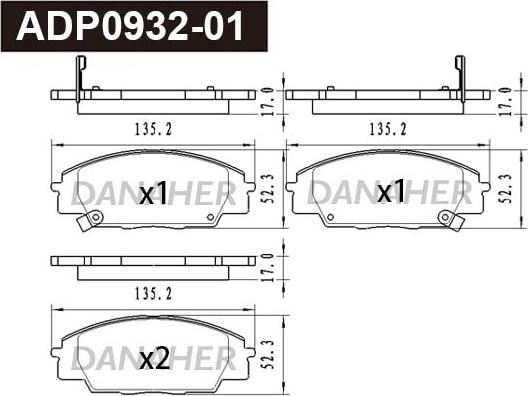 Danaher ADP0932-01 - Kit pastiglie freno, Freno a disco autozon.pro