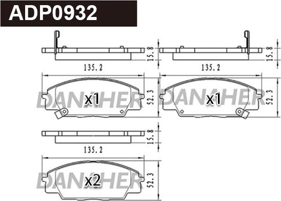 Danaher ADP0932 - Kit pastiglie freno, Freno a disco autozon.pro