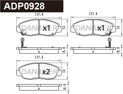 Danaher ADP0928 - Kit pastiglie freno, Freno a disco autozon.pro