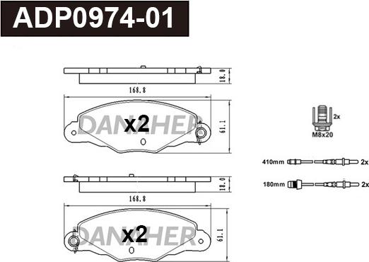 Danaher ADP0974-01 - Kit pastiglie freno, Freno a disco autozon.pro