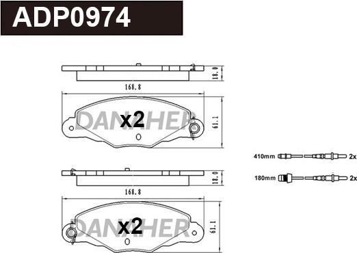 Danaher ADP0974 - Kit pastiglie freno, Freno a disco autozon.pro