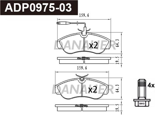 Danaher ADP0975-03 - Kit pastiglie freno, Freno a disco autozon.pro