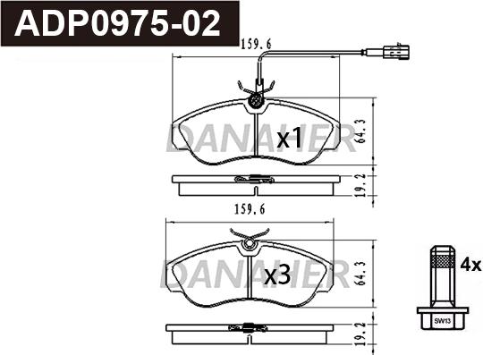 Danaher ADP0975-02 - Kit pastiglie freno, Freno a disco autozon.pro