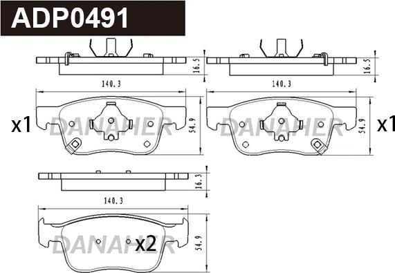 Danaher ADP0491 - Kit pastiglie freno, Freno a disco autozon.pro