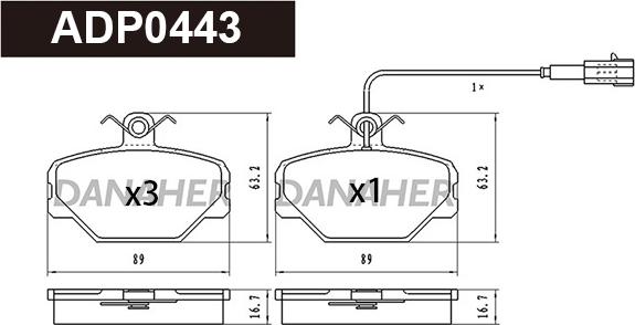 Danaher ADP0443 - Kit pastiglie freno, Freno a disco autozon.pro