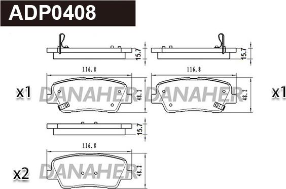 Danaher ADP0408 - Kit pastiglie freno, Freno a disco autozon.pro