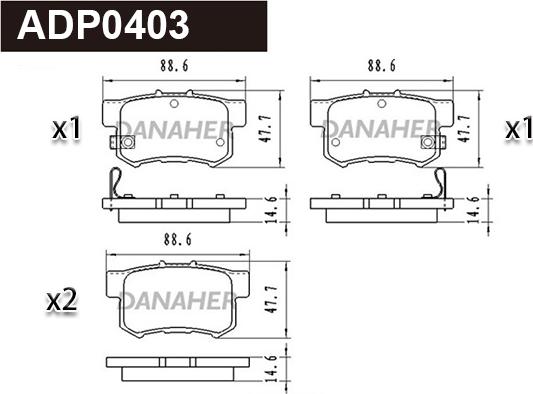 Danaher ADP0403 - Kit pastiglie freno, Freno a disco autozon.pro