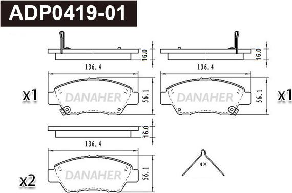 Danaher ADP0419-01 - Kit pastiglie freno, Freno a disco autozon.pro