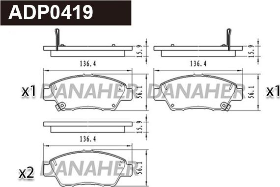 Danaher ADP0419 - Kit pastiglie freno, Freno a disco autozon.pro