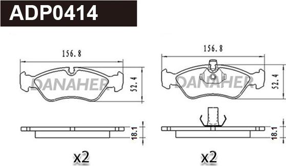 Danaher ADP0414 - Kit pastiglie freno, Freno a disco autozon.pro