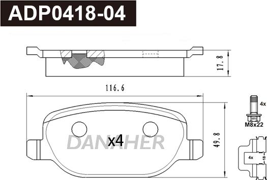 Danaher ADP0418-04 - Kit pastiglie freno, Freno a disco autozon.pro