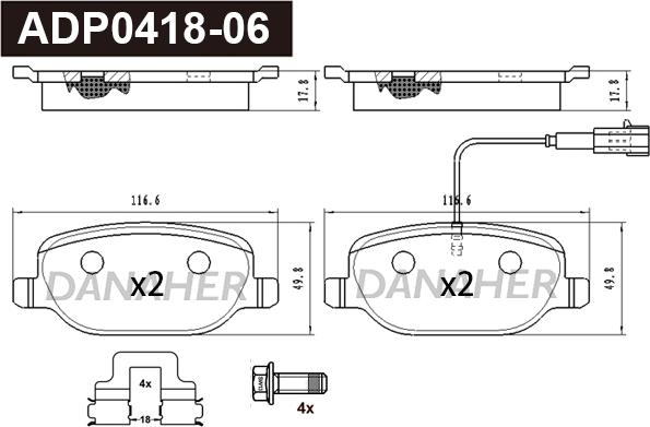 Danaher ADP0418-06 - Kit pastiglie freno, Freno a disco autozon.pro