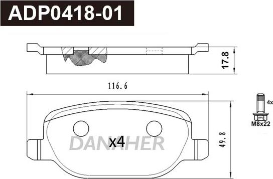 Danaher ADP0418-01 - Kit pastiglie freno, Freno a disco autozon.pro