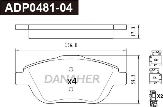 Danaher ADP0481-04 - Kit pastiglie freno, Freno a disco autozon.pro