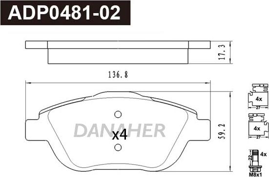 Danaher ADP0481-02 - Kit pastiglie freno, Freno a disco autozon.pro