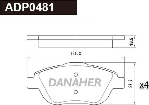 Danaher ADP0481 - Kit pastiglie freno, Freno a disco autozon.pro