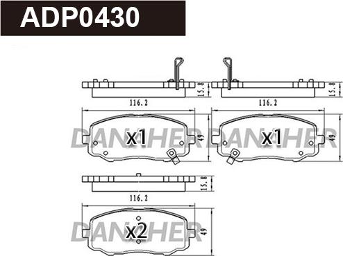 Danaher ADP0430 - Kit pastiglie freno, Freno a disco autozon.pro