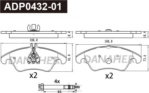 Danaher ADP0432-01 - Kit pastiglie freno, Freno a disco autozon.pro