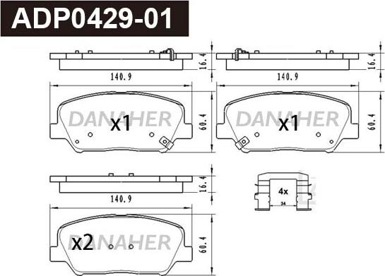 Danaher ADP0429-01 - Kit pastiglie freno, Freno a disco autozon.pro