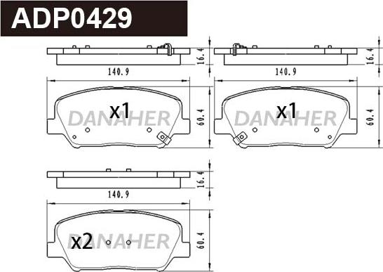 Danaher ADP0429 - Kit pastiglie freno, Freno a disco autozon.pro