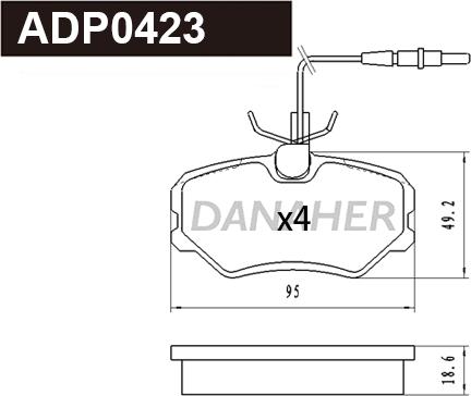 Danaher ADP0423 - Kit pastiglie freno, Freno a disco autozon.pro