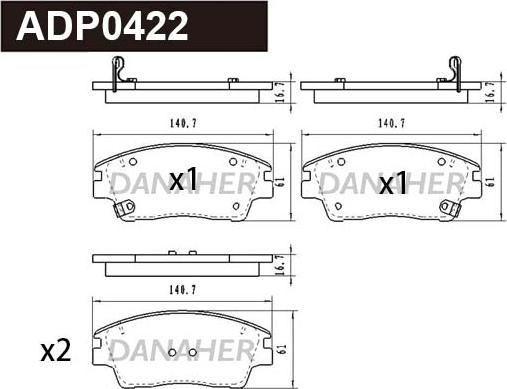 Danaher ADP0422 - Kit pastiglie freno, Freno a disco autozon.pro