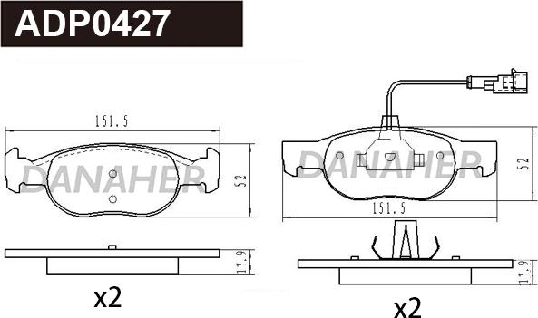 Danaher ADP0427 - Kit pastiglie freno, Freno a disco autozon.pro