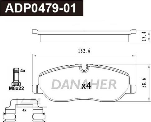 Danaher ADP0479-01 - Kit pastiglie freno, Freno a disco autozon.pro