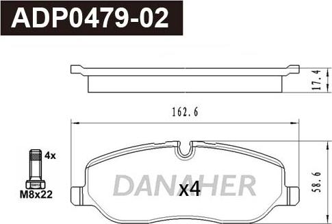 Danaher ADP0479-02 - Kit pastiglie freno, Freno a disco autozon.pro