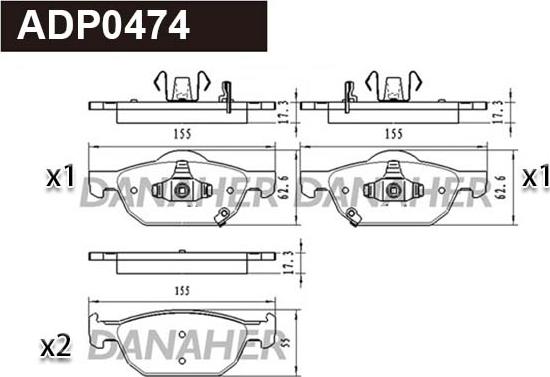 Danaher ADP0474 - Kit pastiglie freno, Freno a disco autozon.pro