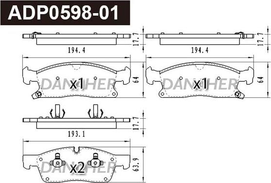 Danaher ADP0598-01 - Kit pastiglie freno, Freno a disco autozon.pro