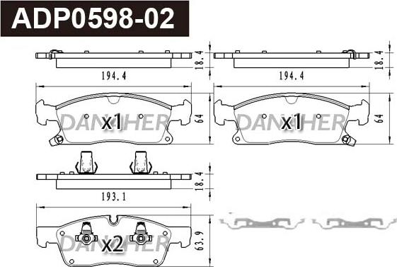 Danaher ADP0598-02 - Kit pastiglie freno, Freno a disco autozon.pro