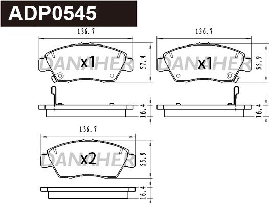 Danaher ADP0545 - Kit pastiglie freno, Freno a disco autozon.pro