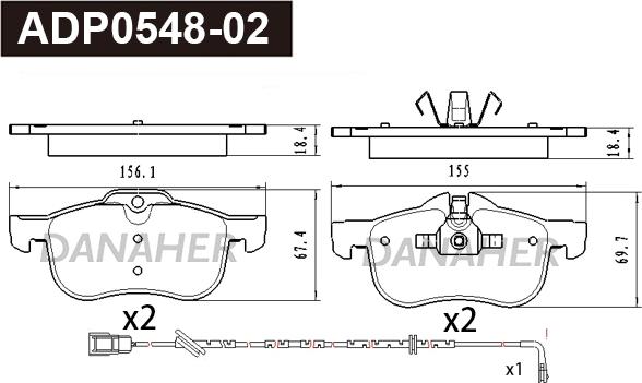 Danaher ADP0548-02 - Kit pastiglie freno, Freno a disco autozon.pro