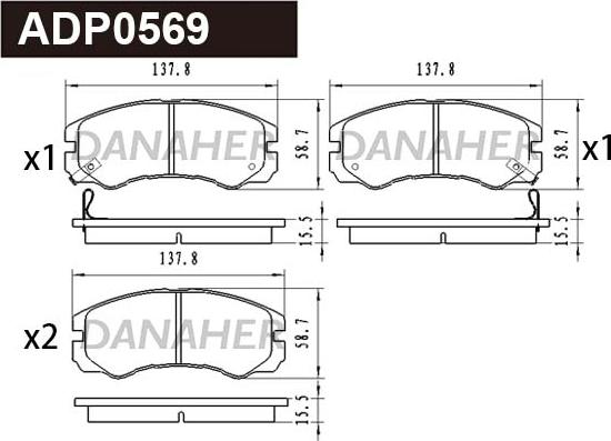 Danaher ADP0569 - Kit pastiglie freno, Freno a disco autozon.pro