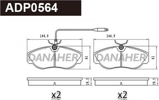 Danaher ADP0564 - Kit pastiglie freno, Freno a disco autozon.pro