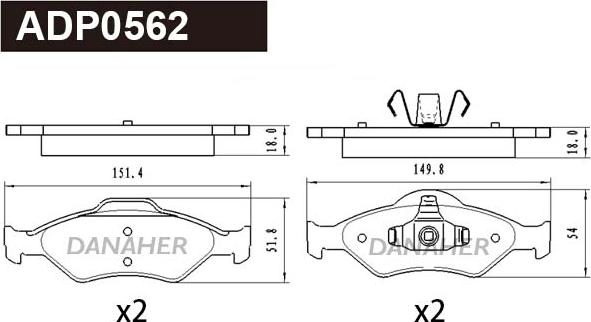 Danaher ADP0562 - Kit pastiglie freno, Freno a disco autozon.pro