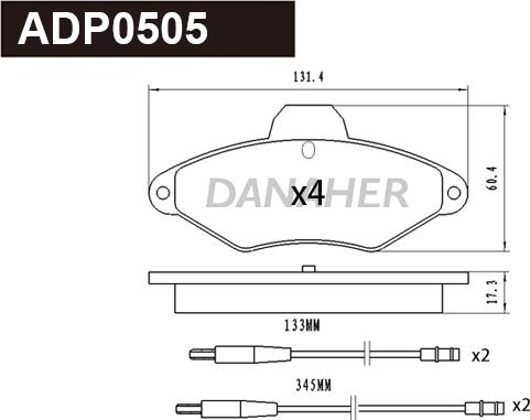 Danaher ADP0505 - Kit pastiglie freno, Freno a disco autozon.pro