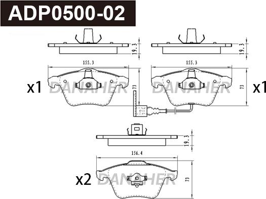 Danaher ADP0500-02 - Kit pastiglie freno, Freno a disco autozon.pro