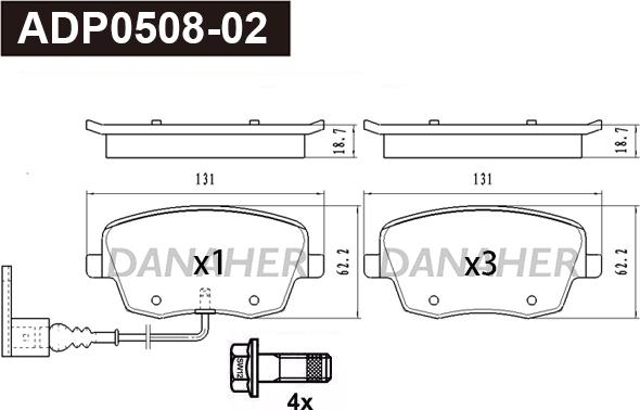 Danaher ADP0508-02 - Kit pastiglie freno, Freno a disco autozon.pro